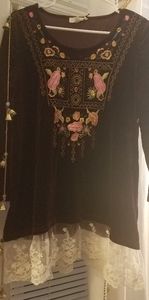 NWT.  Boho velvet tunic top with lace under lay